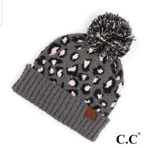 C.C. Beanie with Leopard Print & Pompom